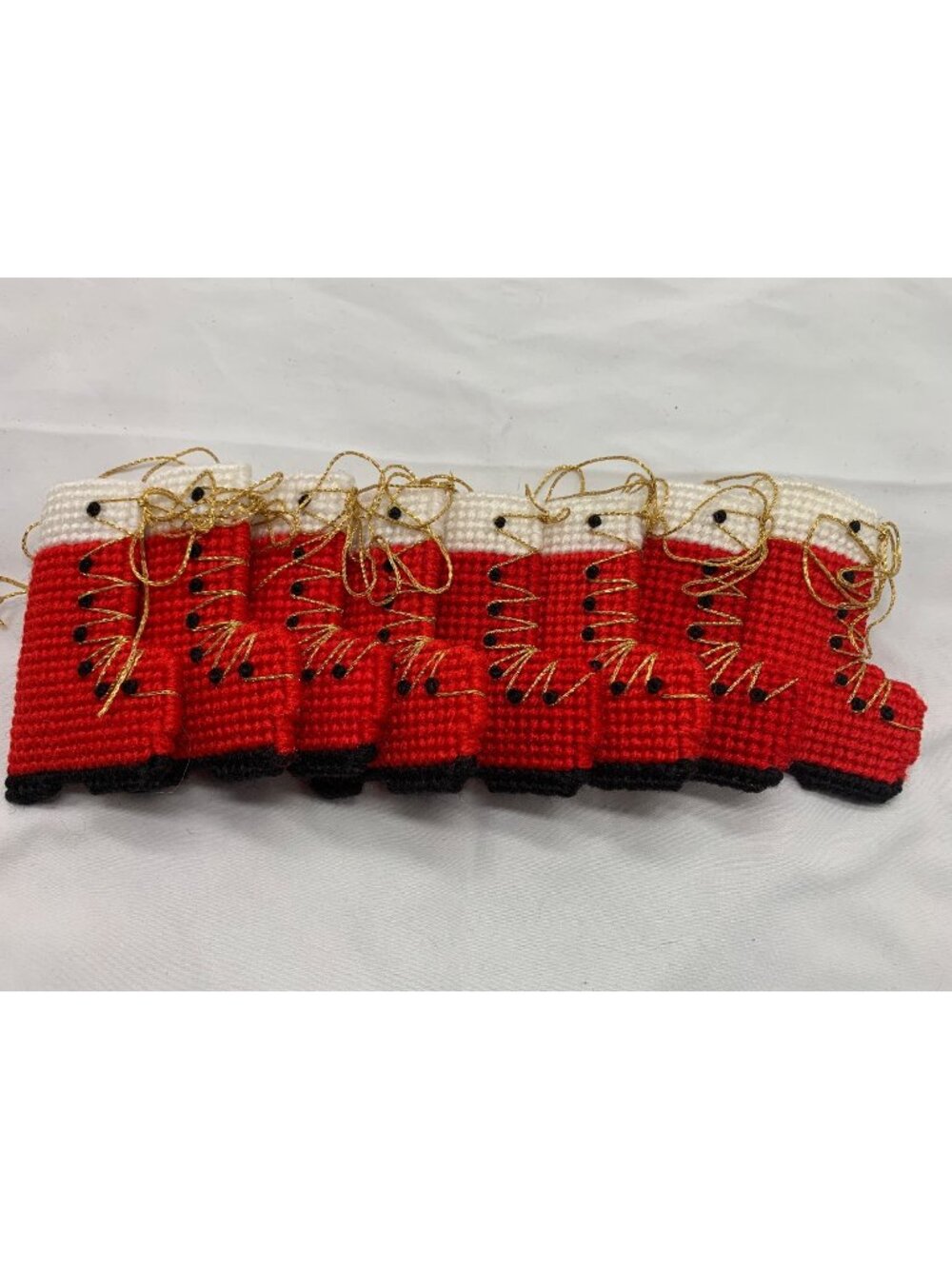 Set of 8 Handmade Crochet Christmas Boot Ornaments Red White Gold